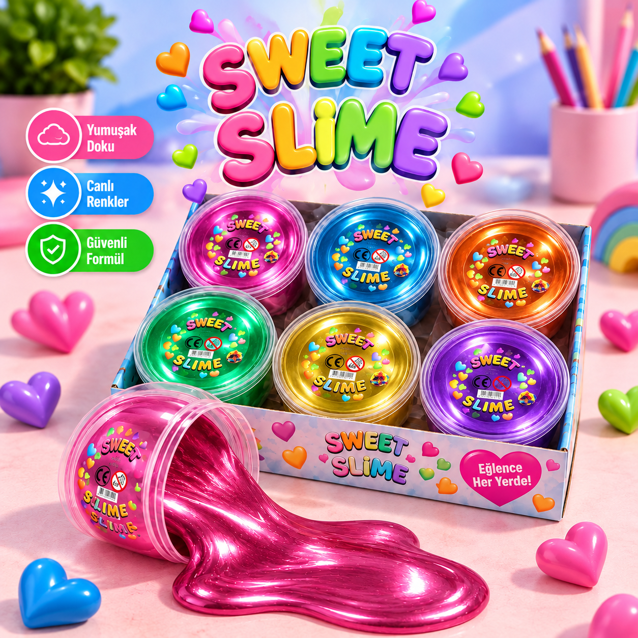 Love Slime - 125g - Pofuduk Slime Hamuru Metalik - 12'li (Tava)