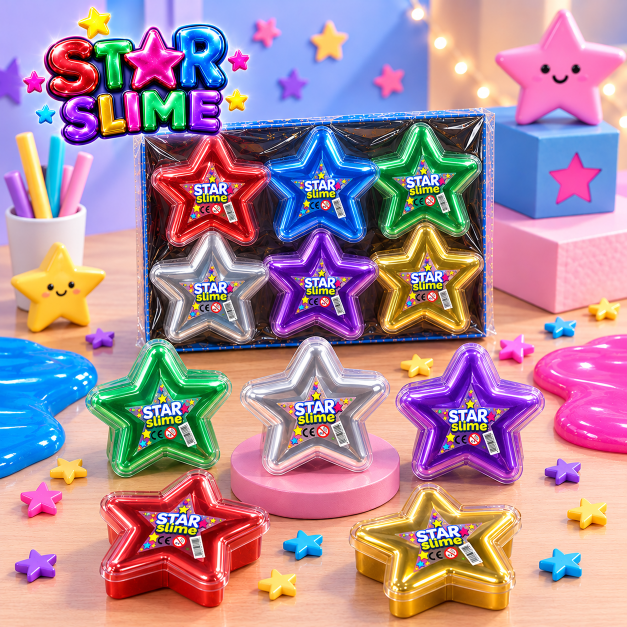 Star Slime - 100g - Pofuduk Slime Hamuru Metalik - 12'li (Tava)